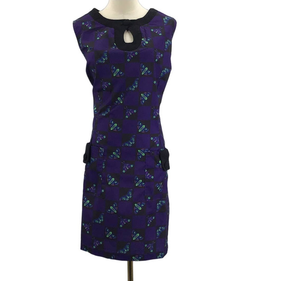 SMAK PARLOUR 2X Plus Purple Black Keyhole Retro Death Head Moth Dress NWT b96 - Picture 3 of 8